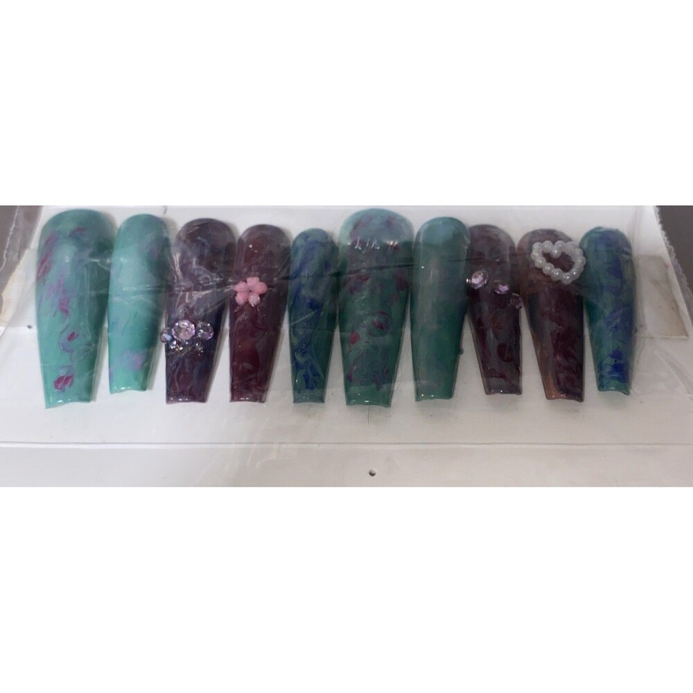 Press On Nails Handmade Sweet Candy Nails Design Medium Size Long Stilleto 10pc